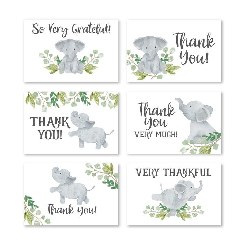 Hadley Designs Baby Shower Thank You Cards with Envelopes 24 Baby Boy Thank You Cards for Gift Girl Thankyou Notes Babyshower Sprinkle Gender Reveal Gender Neutral Elephant Shower Thanks Card - Image 2
