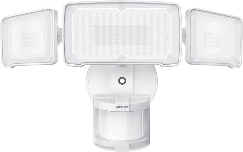 Le Power LED Security Lights Motion Sensor Light Outdoor, 38W 4200LM Light, 5500K, IP65 Waterproof, 3 Head Detected Flood Light for Garage, Yard, Porch (White) - Image 1