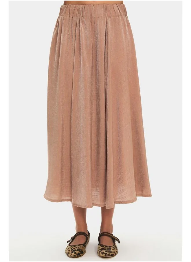 JUNE June Viscose Blend Shirt & Skirt Set Mink