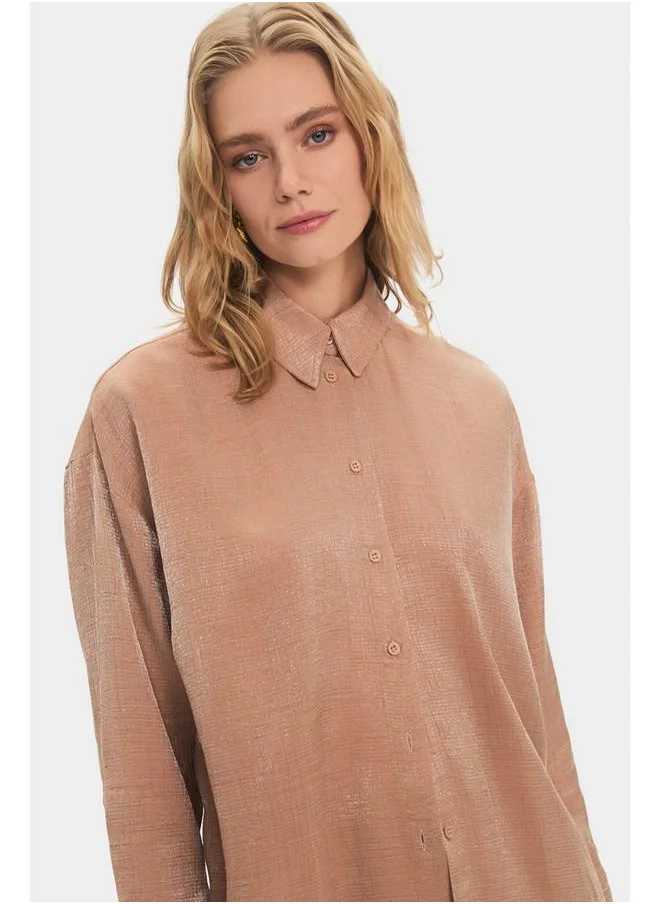 JUNE June Viscose Blend Shirt & Skirt Set Mink