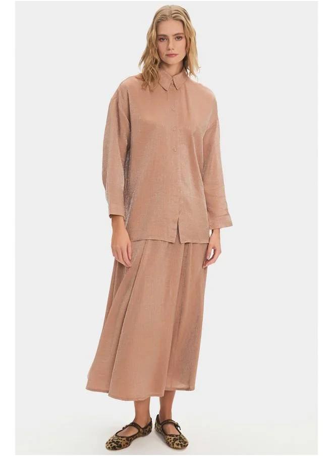 JUNE June Viscose Blend Shirt & Skirt Set Mink