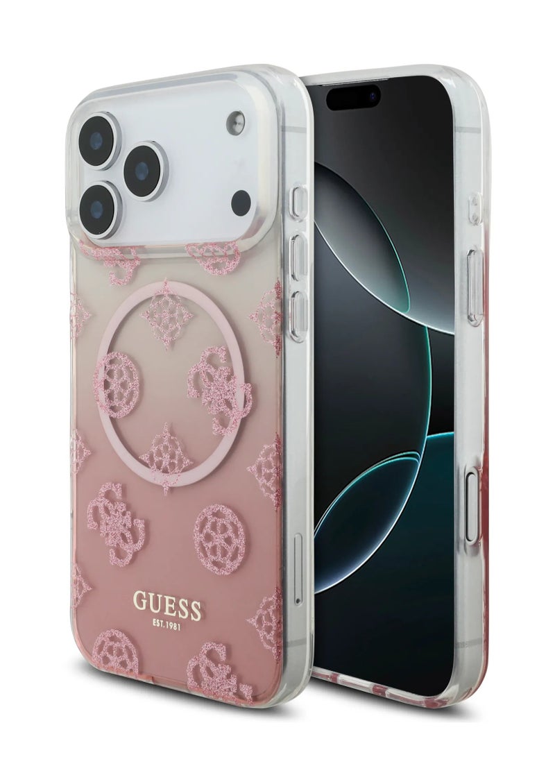 GUESS iPhone 17 Pro Max MagSafe PC+TPU Case With Gradient Peony & Glitter Pattern / Easy Snap-On / Drop Protection / Slim Profile / Lightweight Back Cover / Comfortable Grip - Pink - Image 1