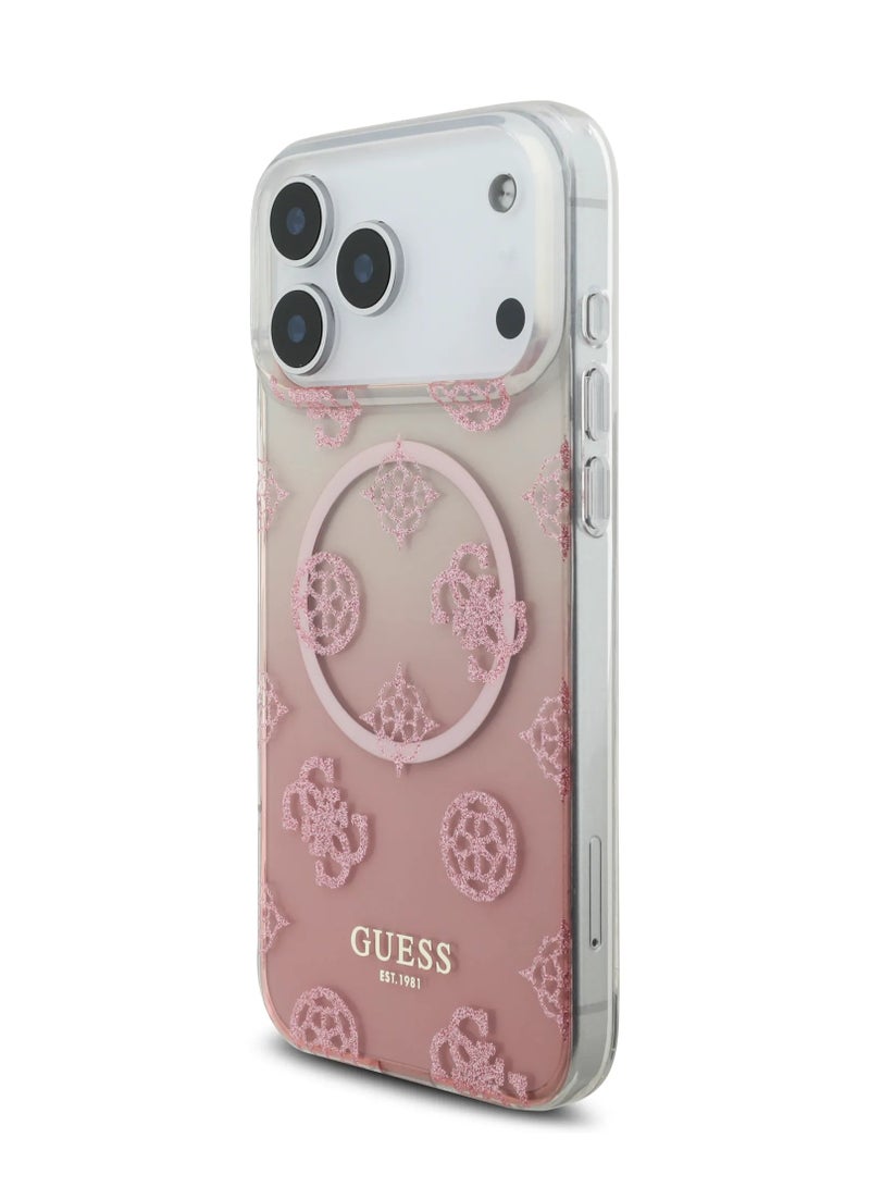 GUESS iPhone 17 Pro Max MagSafe PC+TPU Case With Gradient Peony & Glitter Pattern / Easy Snap-On / Drop Protection / Slim Profile / Lightweight Back Cover / Comfortable Grip - Pink - Image 3