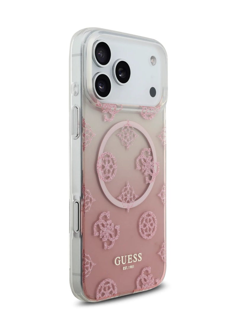 GUESS iPhone 17 Pro Max MagSafe PC+TPU Case With Gradient Peony & Glitter Pattern / Easy Snap-On / Drop Protection / Slim Profile / Lightweight Back Cover / Comfortable Grip - Pink - Image 4