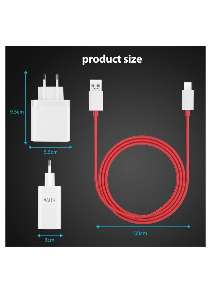 80W Supervooc Charger for 1+ 12/11 10T 1+ Warp Charger Block Replacement with USB C Warp Charge Cable 1M USB Wall Plug Charger UK Power Adapter for Nord 2T CE 3 Lite 10 Pro 9 Pro 8T - Image 2