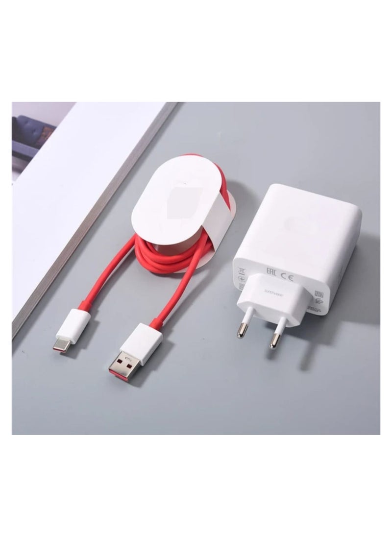 80W Supervooc Charger for Oneplus 12/11 10T OnePlus Warp Charger Block Replacement with USB C Warp Charge Cable 1M USB Wall Plug Charger UK Power Adapter for Oneplus Nord 2T CE 3 Lite 10 Pro 9 Pro 8T