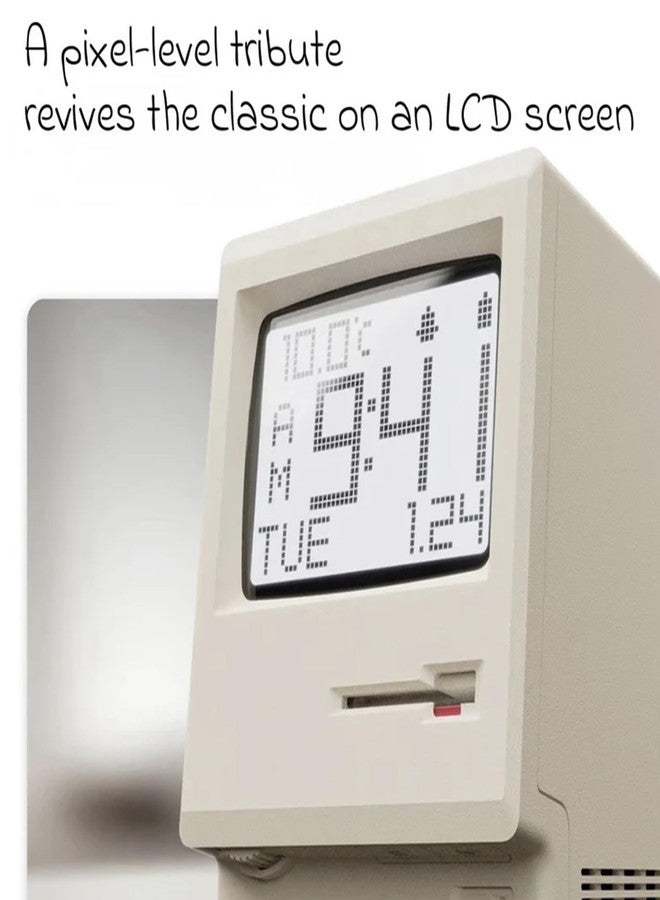 RayCue Maclock WB-8 Retro Pixel Alarm Clock - 1984 Computer-Inspired USB Desk Clock with Pixel Display, Multiple Alarms & Adjustable Brightness | Maclock Calendar, Temperature, Unique Retro Tech Gift - Image 5