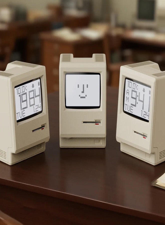 RayCue Maclock WB-8 Retro Pixel Alarm Clock - 1984 Computer-Inspired USB Desk Clock with Pixel Display, Multiple Alarms & Adjustable Brightness | Maclock Calendar, Temperature, Unique Retro Tech Gift - Image 3