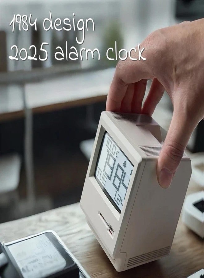 RayCue Maclock WB-8 Retro Pixel Alarm Clock - 1984 Computer-Inspired USB Desk Clock with Pixel Display, Multiple Alarms & Adjustable Brightness | Maclock Calendar, Temperature, Unique Retro Tech Gift - Image 4