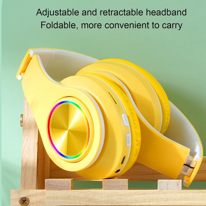 ciciglow Cat Ear PC Gaming Headset, Noise Reduction Wireless Gaming Headphone Glowing LED Light Deep Bass Foldable Headband Headphones with Soft Earmuffs (Yellow) - Image 5