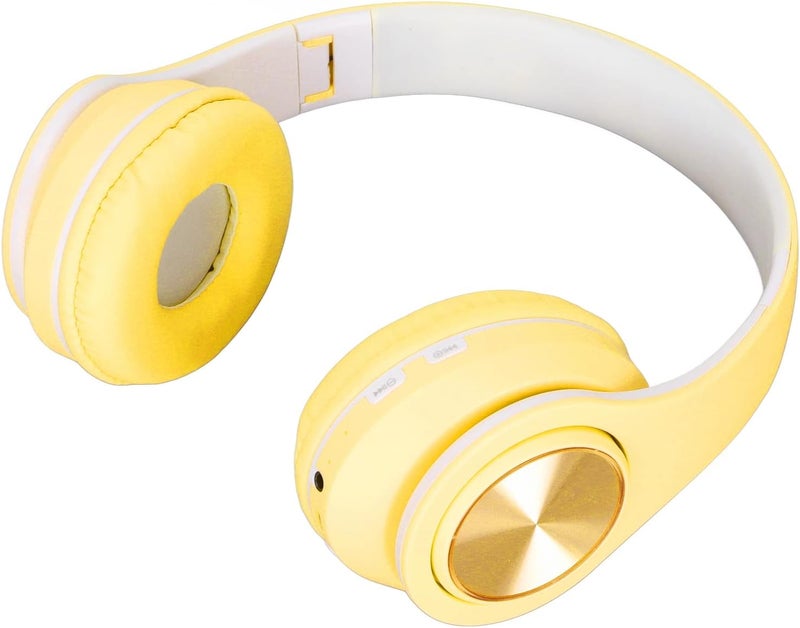 ciciglow Cat Ear PC Gaming Headset, Noise Reduction Wireless Gaming Headphone Glowing LED Light Deep Bass Foldable Headband Headphones with Soft Earmuffs (Yellow) - Image 1