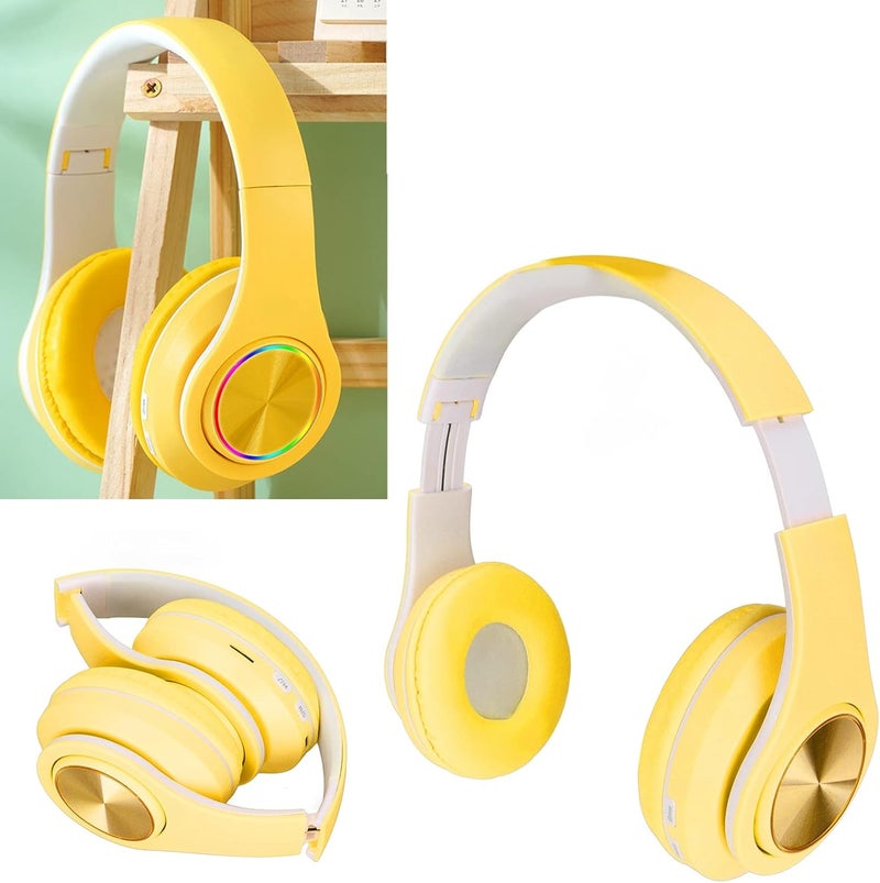 ciciglow Cat Ear PC Gaming Headset, Noise Reduction Wireless Gaming Headphone Glowing LED Light Deep Bass Foldable Headband Headphones with Soft Earmuffs (Yellow) - Image 2