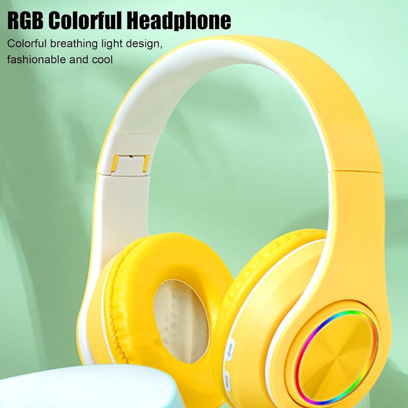 ciciglow Cat Ear PC Gaming Headset, Noise Reduction Wireless Gaming Headphone Glowing LED Light Deep Bass Foldable Headband Headphones with Soft Earmuffs (Yellow) - Image 4