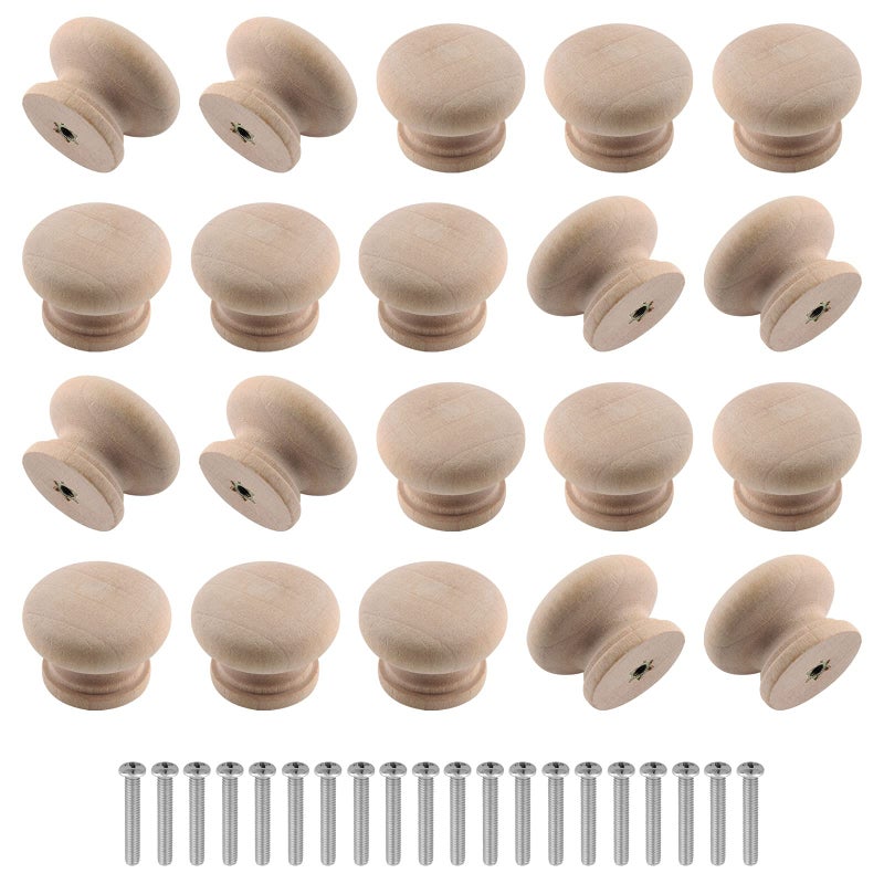 Zorfeter 20 Pcs Wood Unfinished Drawer Knobs Mushroom Shape Furniture Cabinet Knobs Pulls Handles (Diameter: 28mm, Height: 21mm) - Image 1