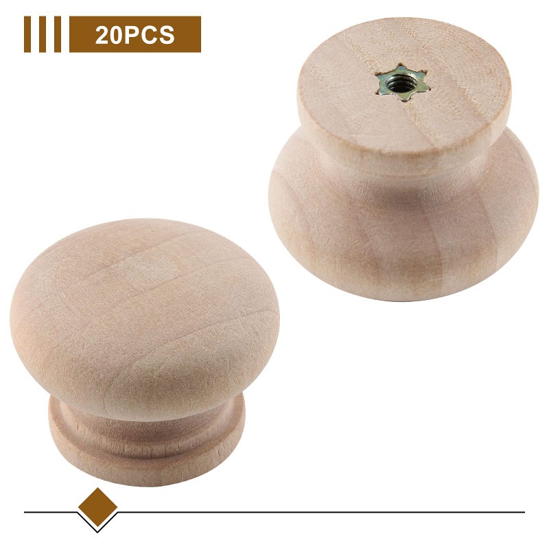 Zorfeter 20 Pcs Wood Unfinished Drawer Knobs Mushroom Shape Furniture Cabinet Knobs Pulls Handles (Diameter: 28mm, Height: 21mm) - Image 4