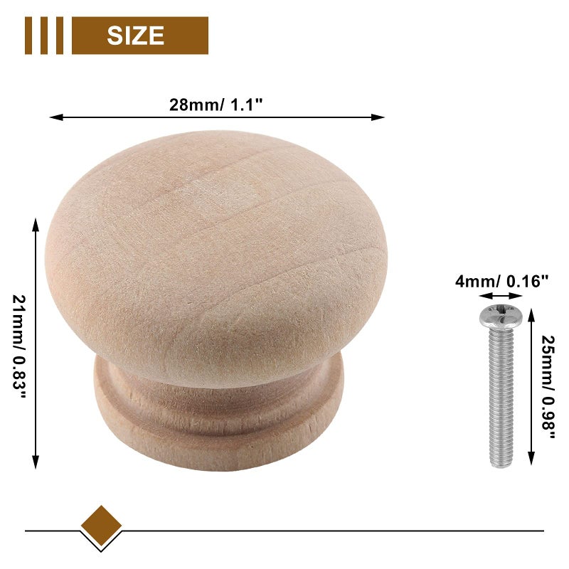 Zorfeter 20 Pcs Wood Unfinished Drawer Knobs Mushroom Shape Furniture Cabinet Knobs Pulls Handles (Diameter: 28mm, Height: 21mm) - Image 2