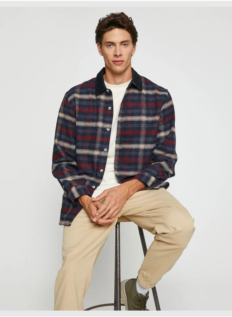 كوتون Check Plaid Shirt Neck Detailed