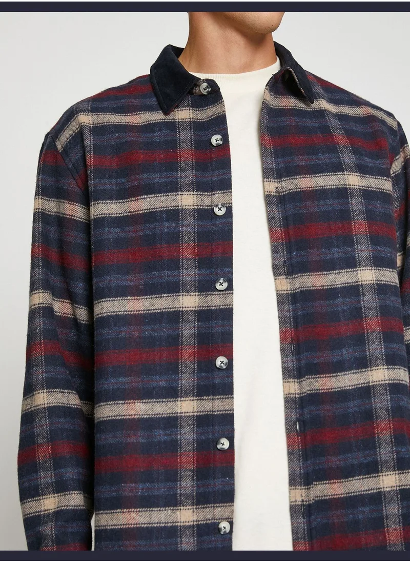 KOTON Check Plaid Shirt Neck Detailed