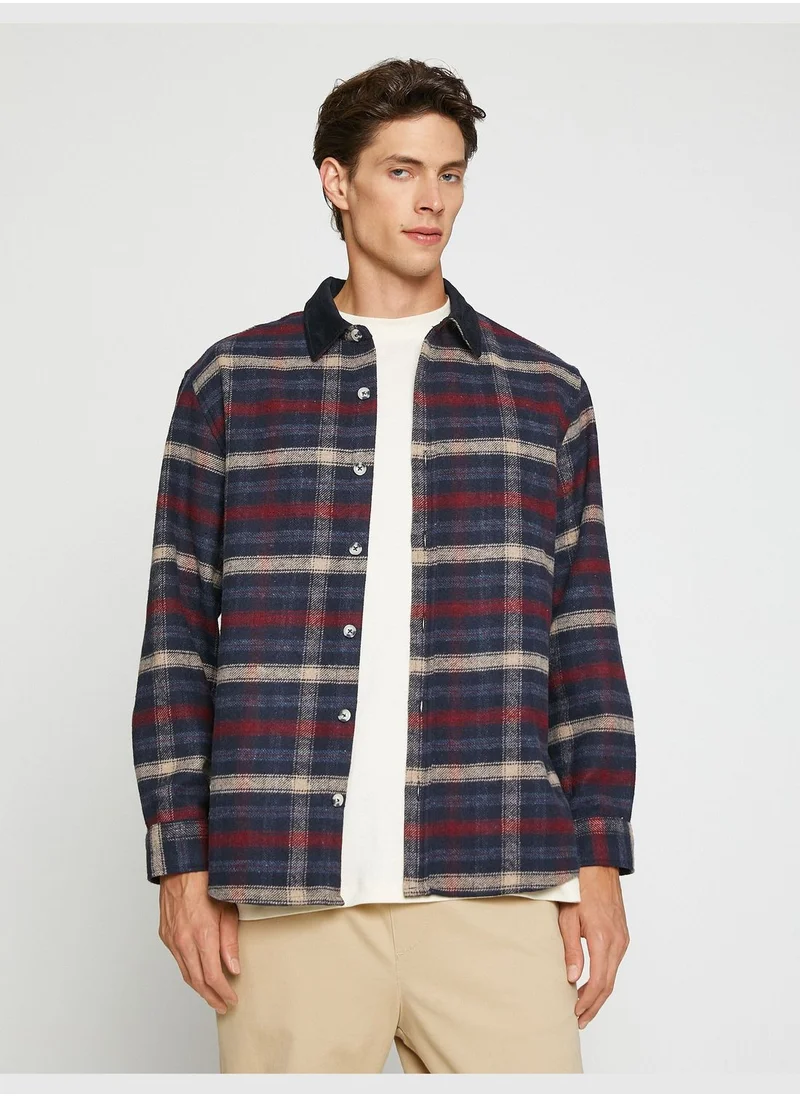 كوتون Check Plaid Shirt Neck Detailed