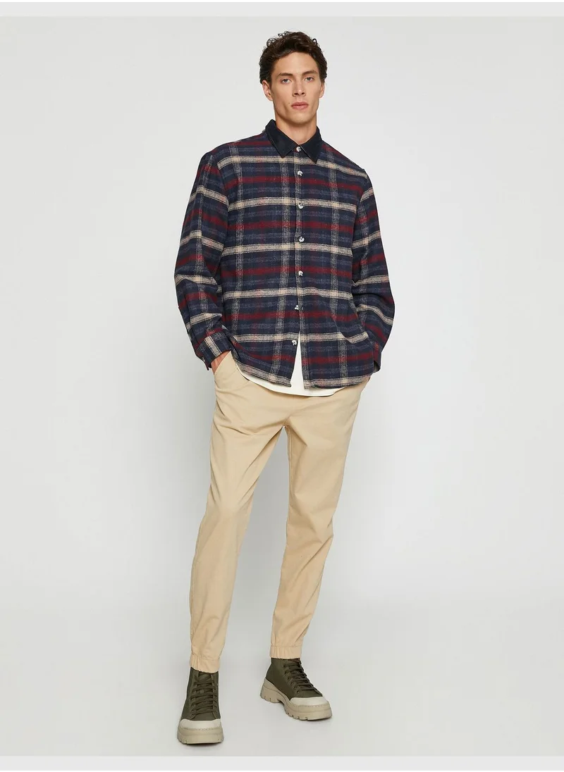 KOTON Check Plaid Shirt Neck Detailed