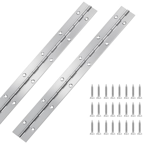 Hrwfnty 2Pcs Piano Hinge 12 Inch Stainless Steel Hinges with Holes and 24 Pieces Stainless Steel Screws Piano Heavy Duty Hinges Suitable for Cabinets DIY Storage Boxes and Marine Scenarios - Image 1