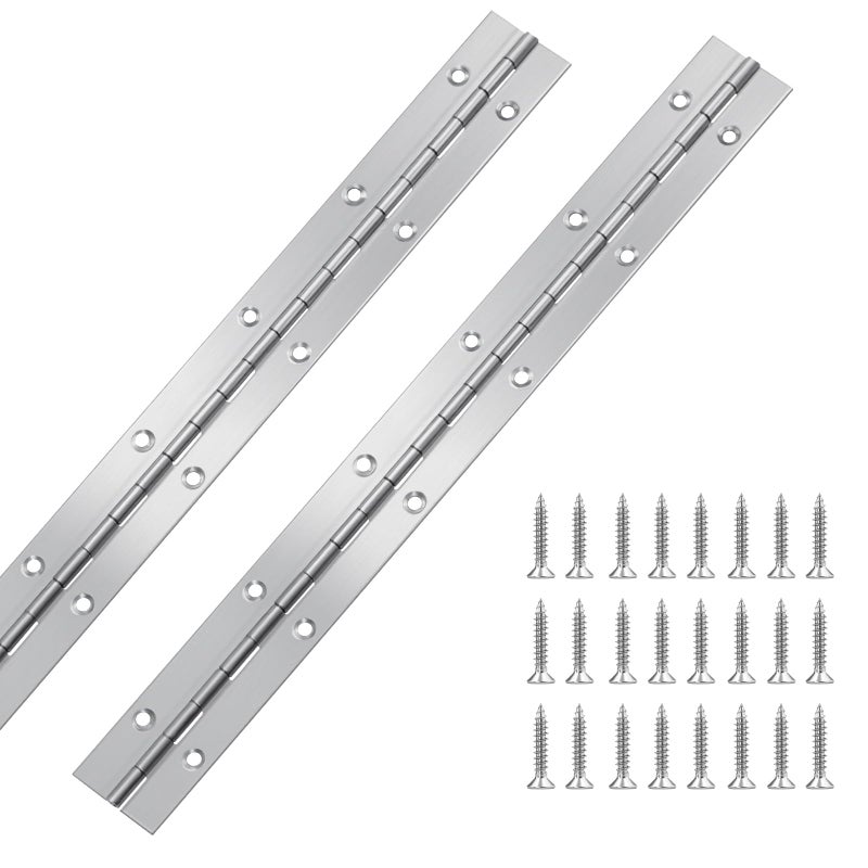 Hrwfnty 2Pcs Piano Hinge 12 Inch Stainless Steel Hinges with Holes and 24 Pieces Stainless Steel Screws Piano Heavy Duty Hinges Suitable for Cabinets DIY Storage Boxes and Marine Scenarios - Image 2