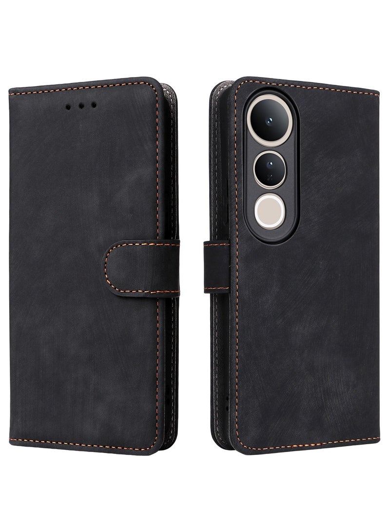 For Vivo V50 Lite Flip Cover with Detachable lanyard, PU Leather Full Body Protection Shockproof Flip Mobile Phone Case, RFID Anti-theft Brush Folio Wallet Case  - Image 3
