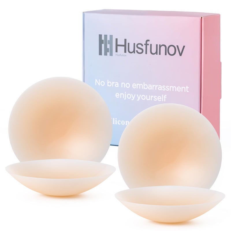 Husfunov 2 Pairs Nipple Covers for Women, Ultra-thin Sticky Adhesive Silicone Nipple Cover, Reusable Pasties for Dress CrÃ¨me - Image 1