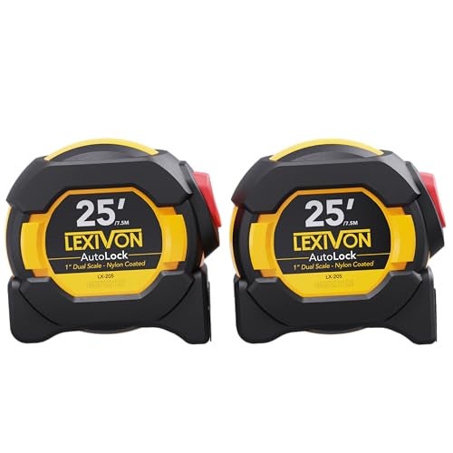 LEXIVON [2-Pack] 25Ft/7.5m AutoLock Tape Measure | 1-Inch Wide Blade with Nylon Coating, Matte Finish White & Yellow Dual Sided Rule Print | Ft/Inch/Fractions/Metric (LX-205X2) - Image 1