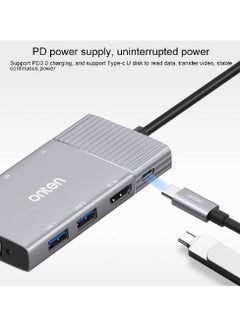 onten Onten 95113 8 In 1 USB 3.0 x2 + SD / TF + HDMI / VGA + 3.5mm Jack + Type-C / USB-C (PD 3.0) Multi-function HUB Converter Dock Station  - Image 5