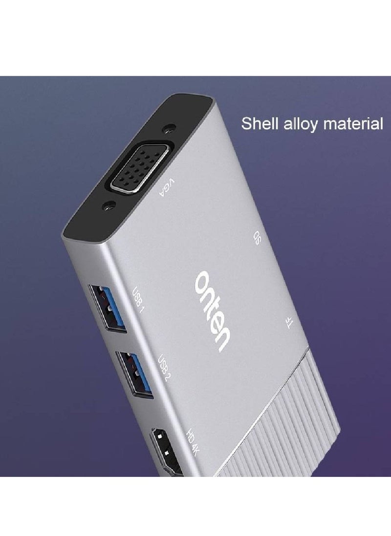 onten - Onten 95113 8 In 1 USB 3.0 x2 + SD / TF + HDMI / VGA + 3.5mm Jack + Type-C / USB-C (PD 3.0) Multi-function HUB Converter Dock Station - Image 1
