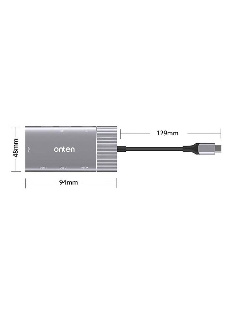 onten - Onten 95113 8 In 1 USB 3.0 x2 + SD / TF + HDMI / VGA + 3.5mm Jack + Type-C / USB-C (PD 3.0) Multi-function HUB Converter Dock Station - Image 1
