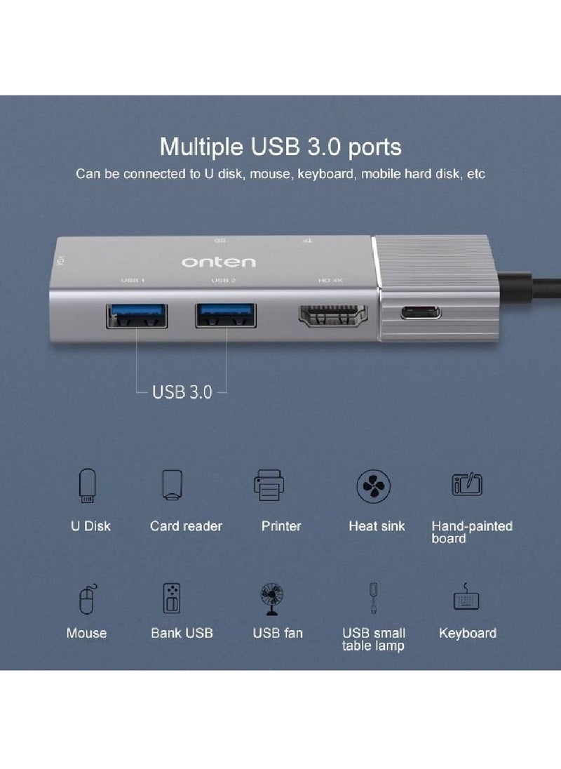 onten - Onten 95113 8 In 1 USB 3.0 x2 + SD / TF + HDMI / VGA + 3.5mm Jack + Type-C / USB-C (PD 3.0) Multi-function HUB Converter Dock Station - Image 1