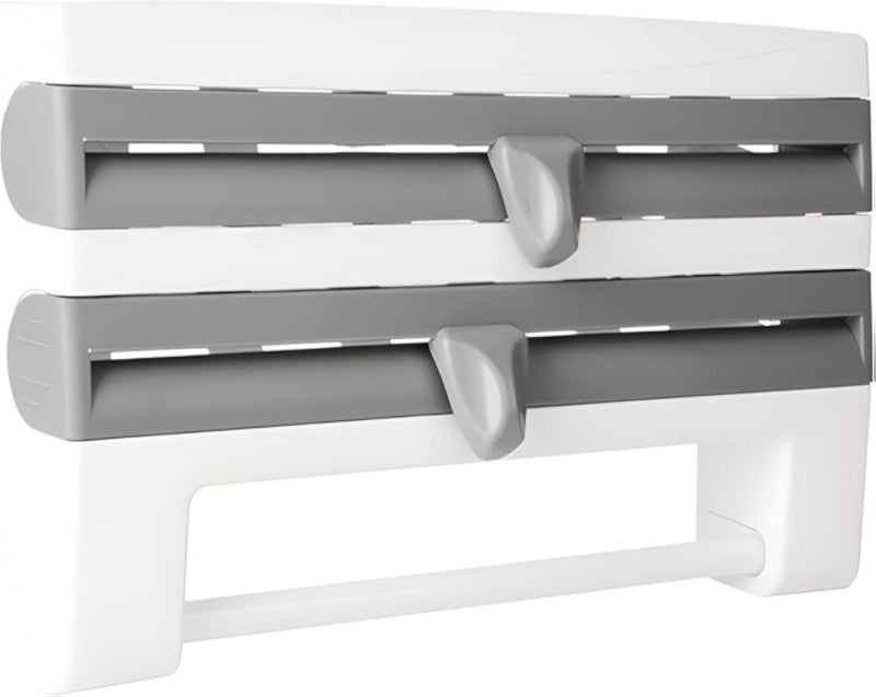 موزع ورق التواليت - حامل ورق تواليت متعدد الاستخدامات يتسع لثلاث لفات، مثالي للحفاظ على حمامك منظمًا مع إضافة لمسة من الأناقة إلى ديكورك. (أبيض ورمادي)