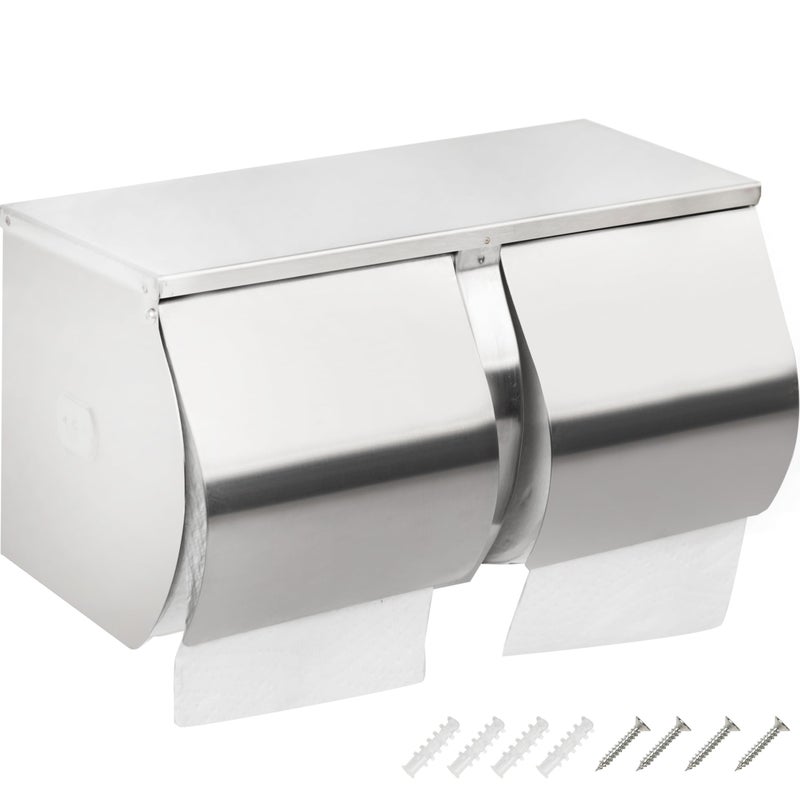 Desyeryamimi Double Roll Toilet Paper Holder Dispenser with Shelf StorageCommercial 2Roll Side by Side Stainless Steel Toilet Tissue HolderDispenser Wall Mount for BathroomRestroomBrushed Finish