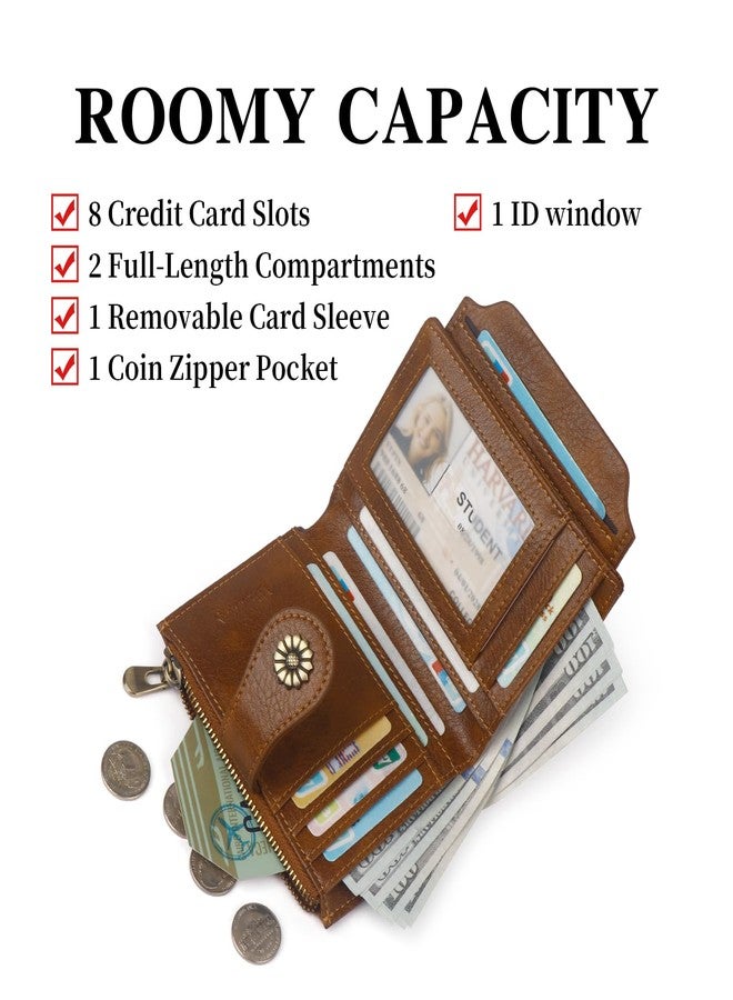 Blucoay Small Wallet Women,Microfiber Leather Compact Bifold Wallet Women RFID Blocking Card Holder With Removable ID Window(darkbrown) - Image 3