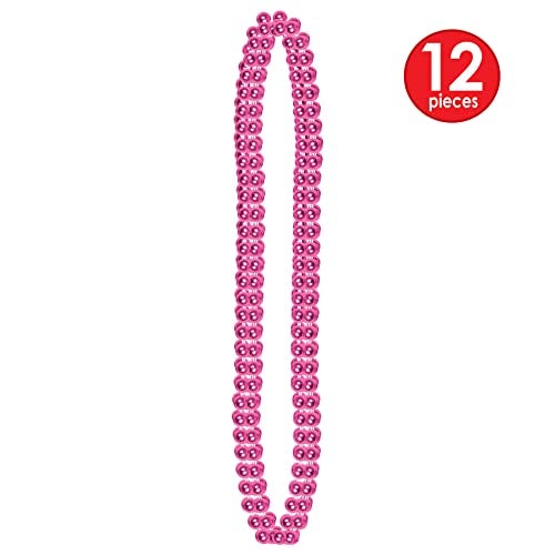 Beistle 12-Pack Party Beads, Cerise Small Round Metallic Plastic Necklace, Mardis Gras Favors & Costume Accessories, Novelty Jewelry, 7mm x 33" - Image 4