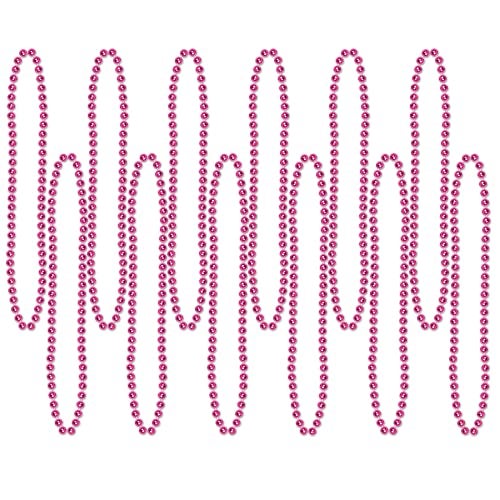 Beistle 12-Pack Party Beads, Cerise Small Round Metallic Plastic Necklace, Mardis Gras Favors & Costume Accessories, Novelty Jewelry, 7mm x 33" - Image 1