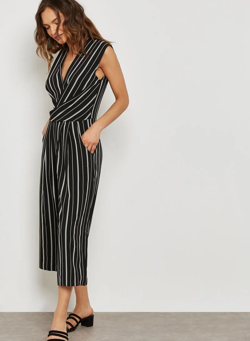 NEW LOOK Stripe Print Wrap Culotte Jumpsuit