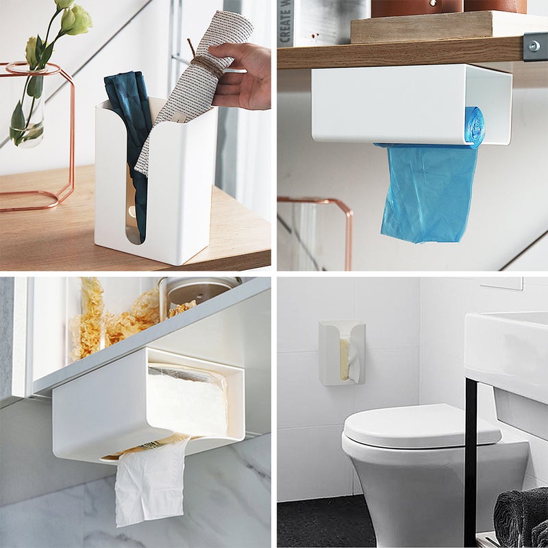 Paper Towel Dispenser Wall Mounted No-drilling Paper Towel Holder Dispenser Bathroom Toilet Tissue Dispenser Garbage Bags Dispenser Home Kitchen Paper Extraction Dispenser - Image 3