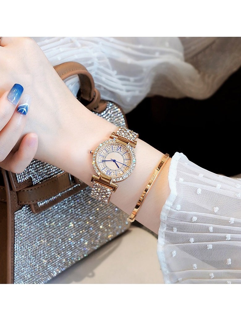 Generic Full Diamond Women's Watch Quartz Watch Bracelet (Gold)  - Image 2