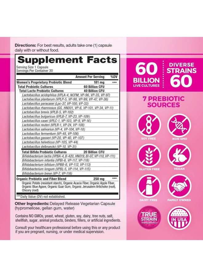Vital Planet فيتـال فلورا بروبيوتيك يومي للنساء 60 مليار CFU، 60 سلالة متنوعة، 7 بروبيوتيك عضوي، دعم مهبلي ومناعي، انتفاخ، صحة هضمية بروبيوتيك للنساء 30 كبسولة - Image 2