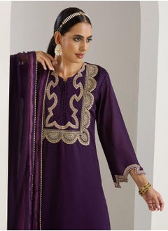 ISHIN Women's Purple Polyester Blend Printed Tunic Full Length Palazzo Straight Fit Kurta Set  - Image 2