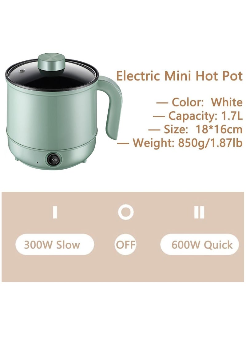 1.7L Electric Cooker, Non-Stick Mini Hot Pot Electric, Portable Travel Cooker, Rapid Noodles Cooker, for Personal Ramen Boiling Steak Egg Oatmeal Soup Shabu Shabu Pot Simmer Pot (Green)