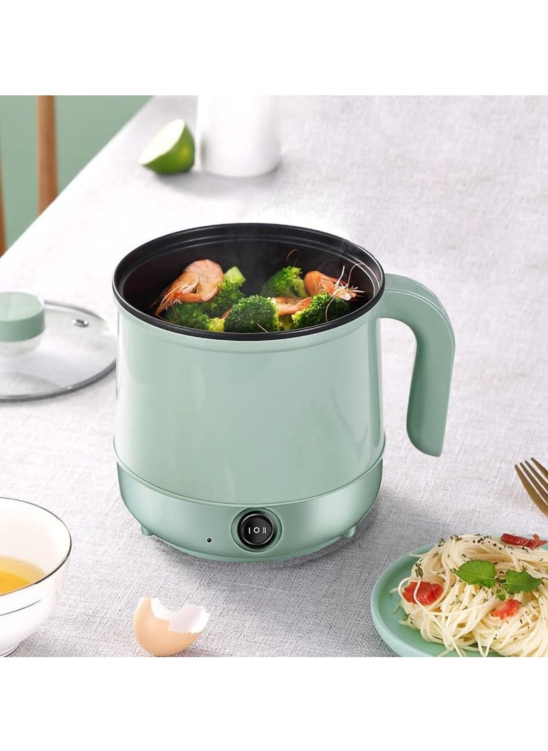 1.7L Electric Cooker, Non-Stick Mini Hot Pot Electric, Portable Travel Cooker, Rapid Noodles Cooker, for Personal Ramen Boiling Steak Egg Oatmeal Soup Shabu Shabu Pot Simmer Pot (Green)