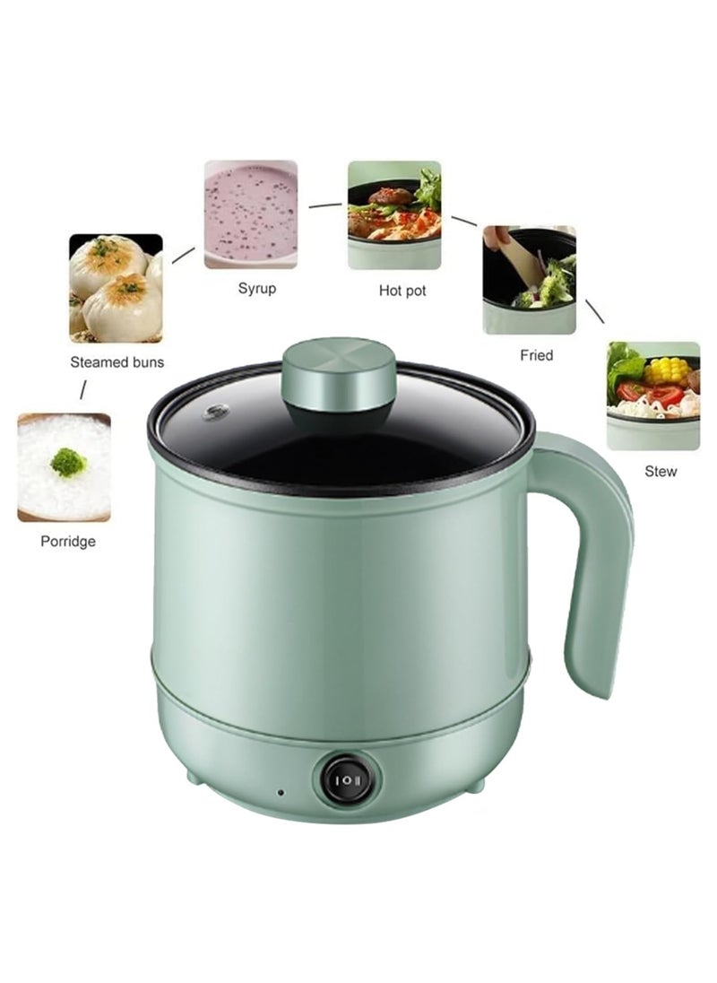 1.7L Electric Cooker, Non-Stick Mini Hot Pot Electric, Portable Travel Cooker, Rapid Noodles Cooker, for Personal Ramen Boiling Steak Egg Oatmeal Soup Shabu Shabu Pot Simmer Pot (Green)