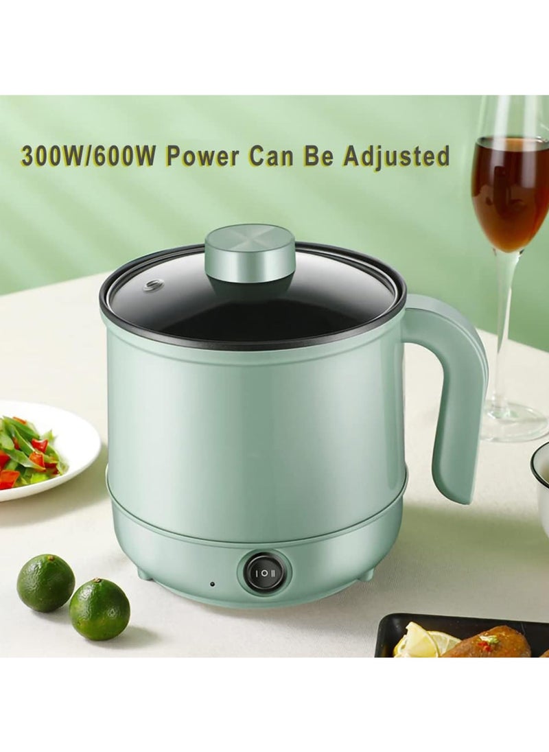 1.7L Electric Cooker, Non-Stick Mini Hot Pot Electric, Portable Travel Cooker, Rapid Noodles Cooker, for Personal Ramen Boiling Steak Egg Oatmeal Soup Shabu Shabu Pot Simmer Pot (Green)