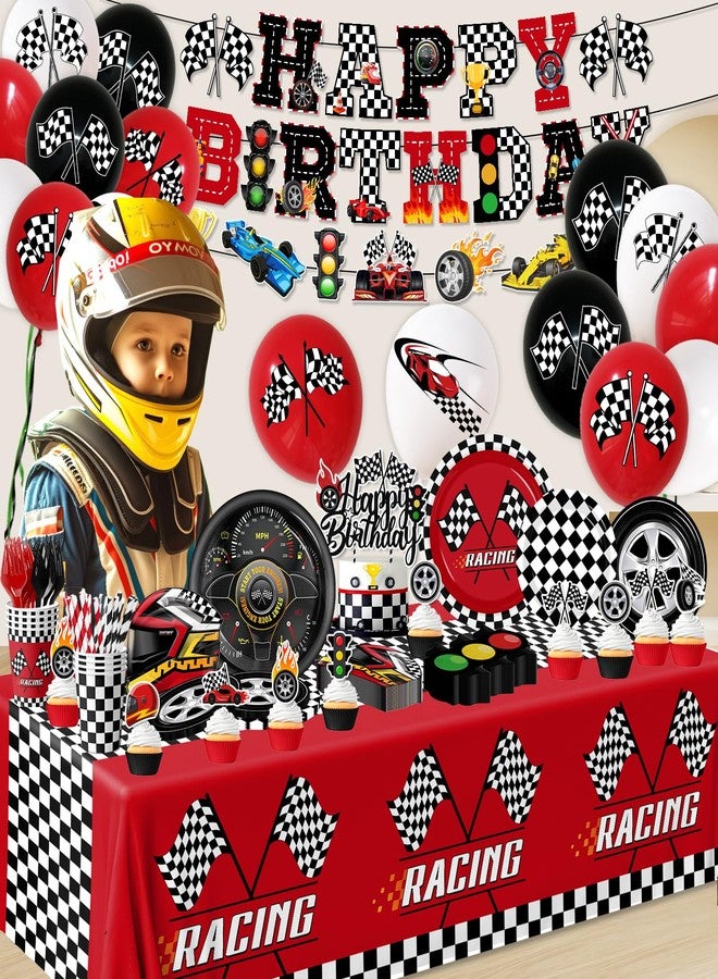 Bezkega Race Car Birthday Party Decorations,185pcs Cars Birthday Decorations Plates and Napkins Cups Tablecloths,Cake Topper,Balloon for Racing birthday Decorations,Serves 24 - Image 2