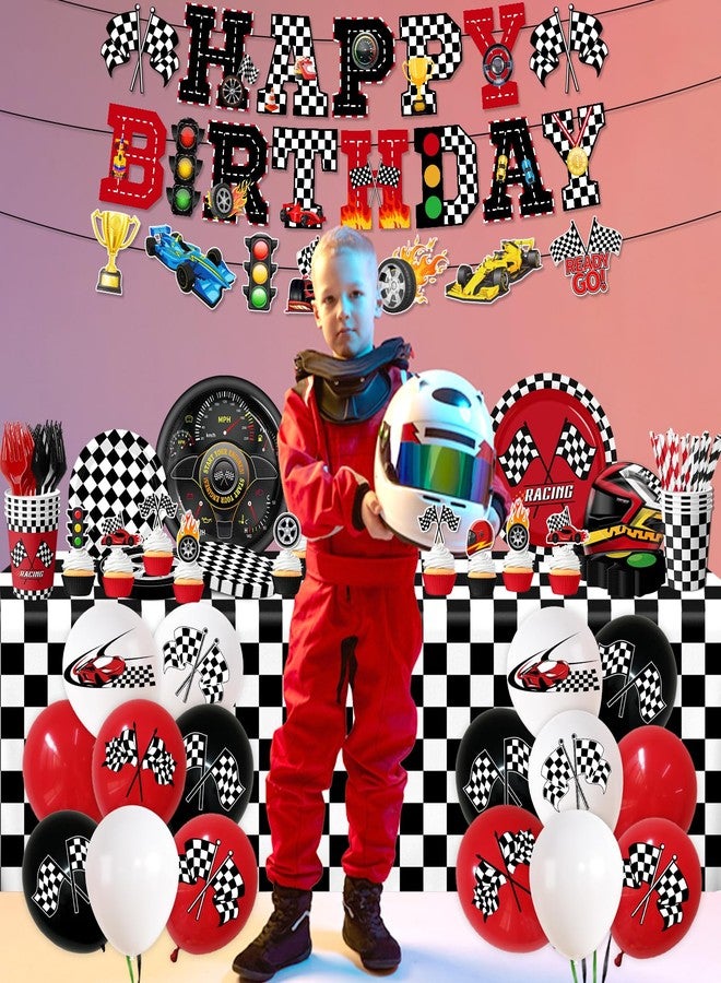 Bezkega Race Car Birthday Party Decorations,185pcs Cars Birthday Decorations Plates and Napkins Cups Tablecloths,Cake Topper,Balloon for Racing birthday Decorations,Serves 24 - Image 5
