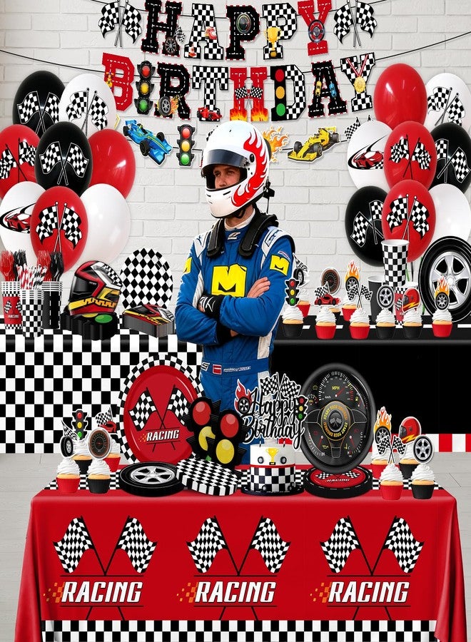 Bezkega Race Car Birthday Party Decorations,185pcs Cars Birthday Decorations Plates and Napkins Cups Tablecloths,Cake Topper,Balloon for Racing birthday Decorations,Serves 24 - Image 3